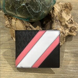 Michael Michael Kors Black and Pink Stripe Wallet Unisex